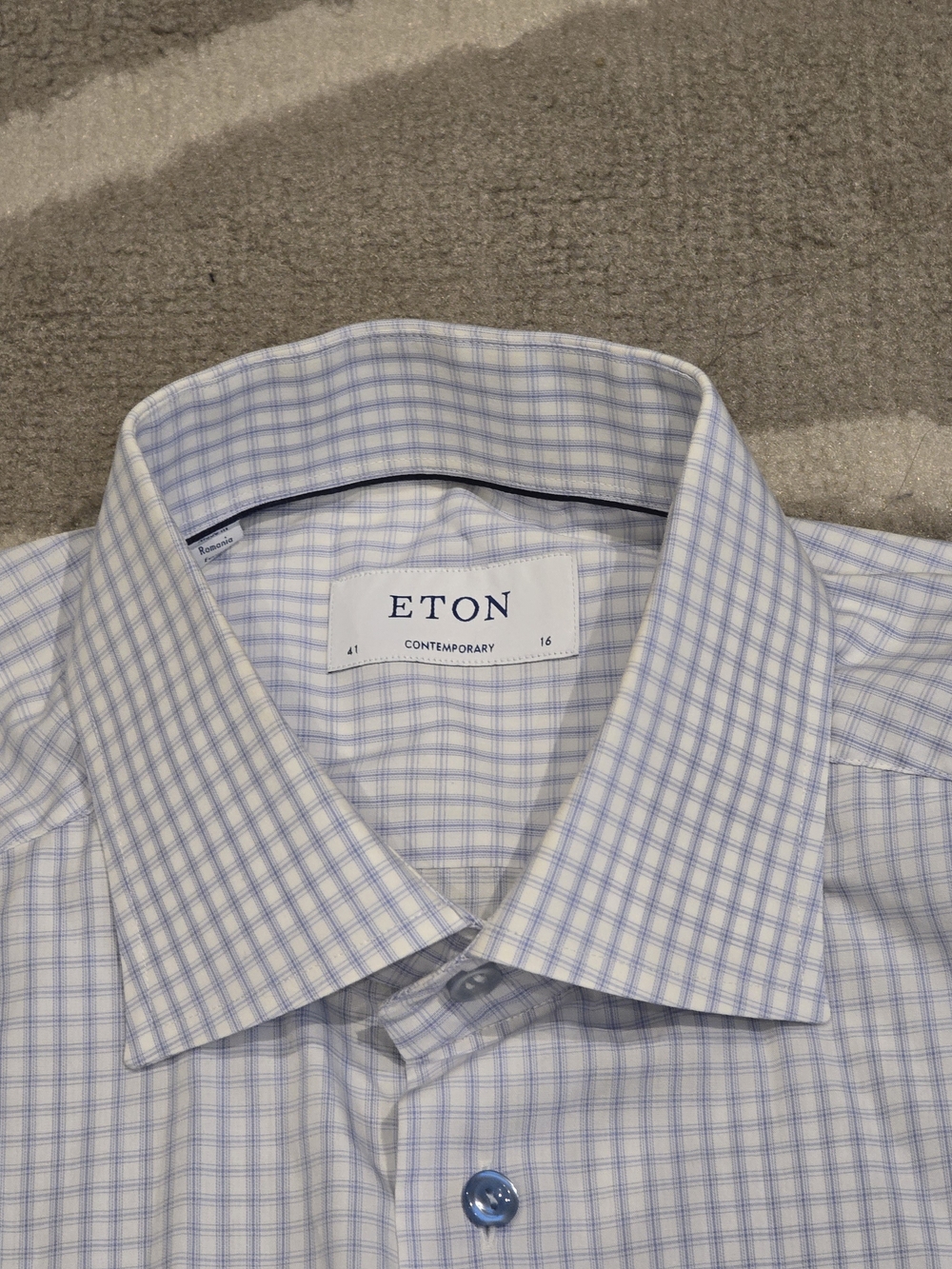 Eton White Shirt with Light Blue Check Pattern